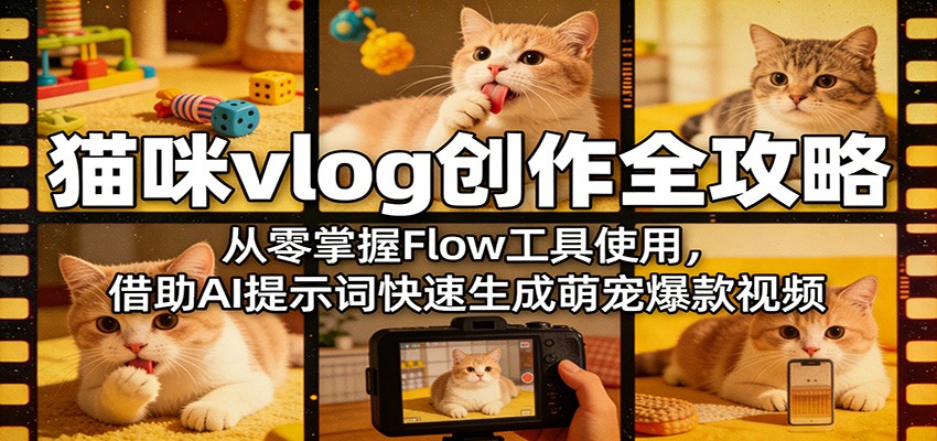 猫咪vlog创作全攻略：从零掌握Flow工具使用，借助AI提示词快速生成萌宠爆款视频-一鸣资源网