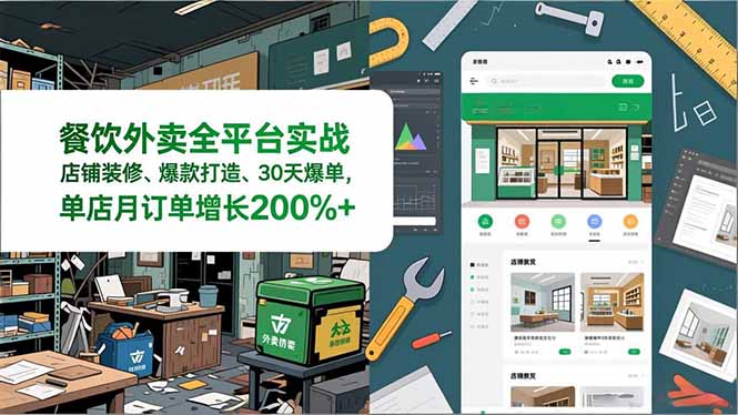 餐饮外卖全平台实战，店铺装修、爆款打造、30天爆单，手把手教学，单店月订单增长200%+-一鸣资源网
