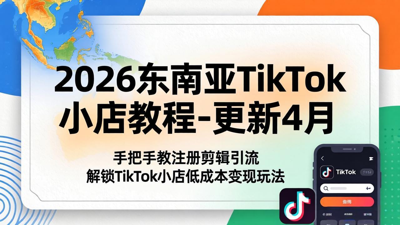 2026东南亚TikTok小店教程-更新4月，手把手教注册剪辑引流，解锁TikTok小店低成本变现玩法-一鸣资源网