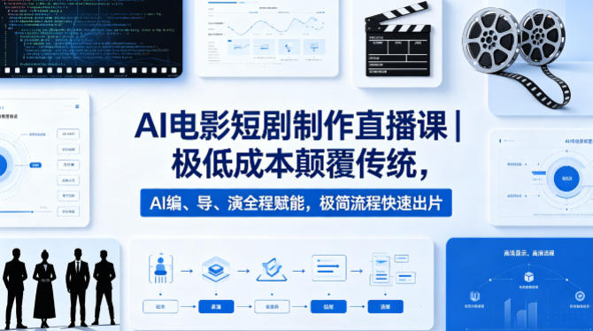 AI电影短剧制作直播课｜极低成本颠覆传统，AI编、导、演全程赋能，极简流程快速出片-一鸣资源网