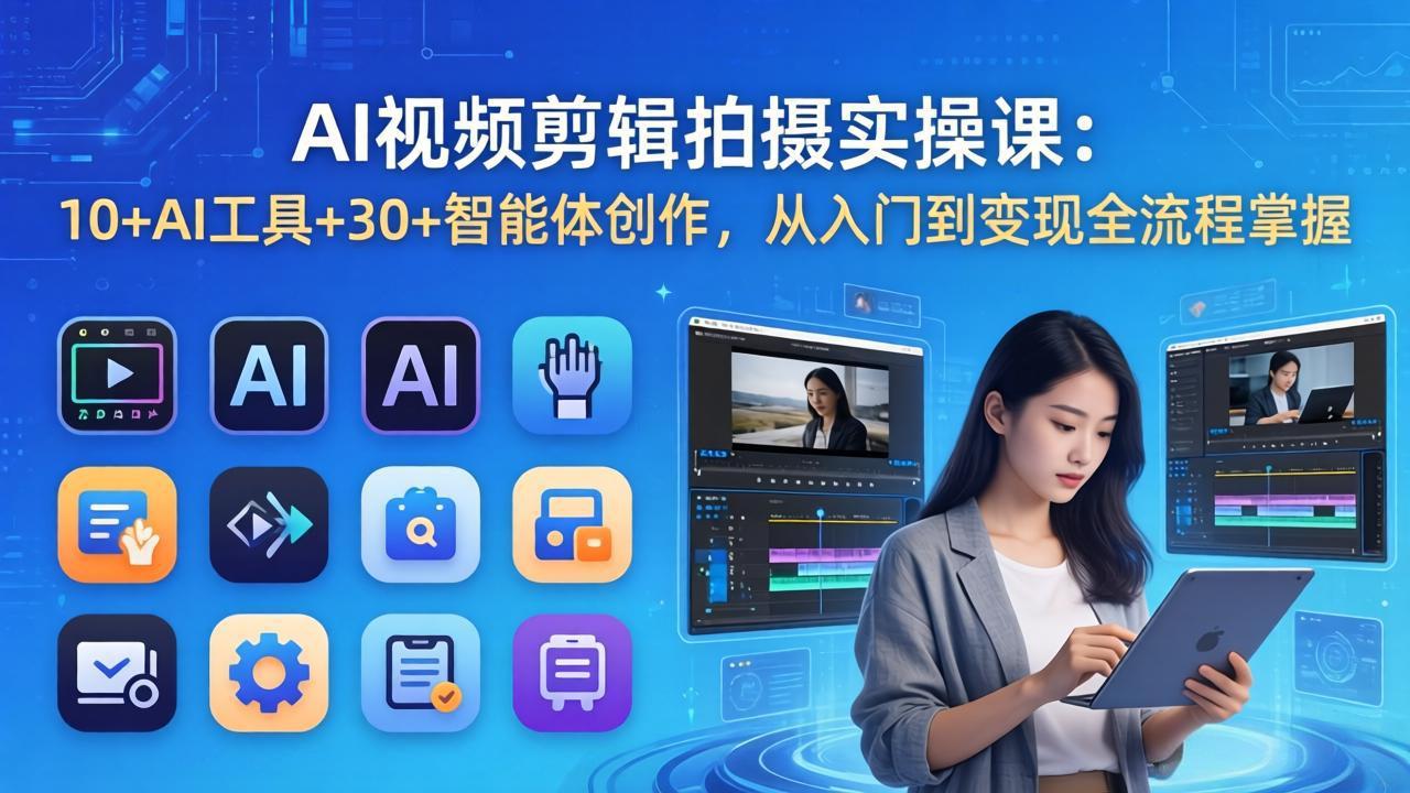 AI 视频剪辑拍摄实操课：10+AI工具+30+智能体创作，从入门到变现全流程掌握-一鸣资源网