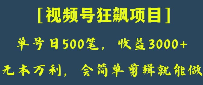 日收款500笔，纯利润3000 ，视频号狂飙项目，会简单剪辑就能做【揭秘】