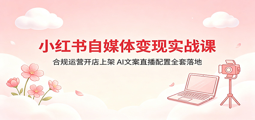 小红书自媒体变现实战课：合规运营开店上架，AI文案直播配置全套落地-一鸣资源网