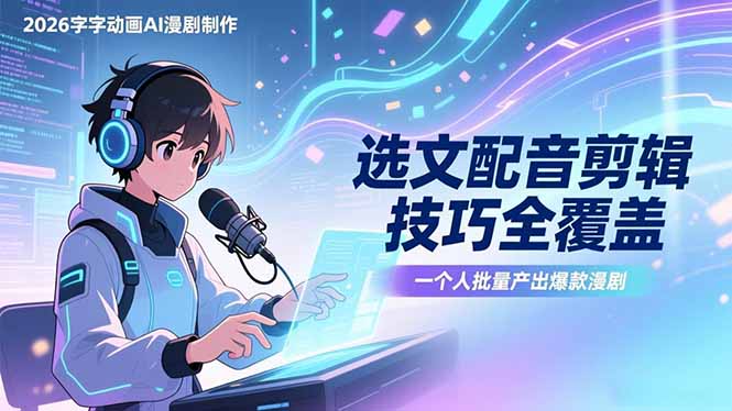 2026字字动画AI漫剧制作-1期，选文配音剪辑技巧全覆盖，一个人就能批量产出爆款漫剧-一鸣资源网