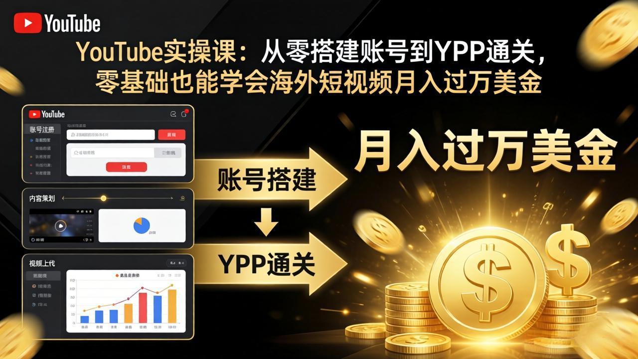 YouTube实操课：从零搭建账号到YPP通关，零基础也能学会海外短视频月入过万美金-一鸣资源网