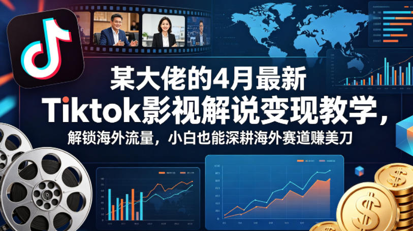 某大佬的4月最新Tiktok影视解说变现教学，解锁海外流量，小白也能深耕海外赛道賺美刀-一鸣资源网
