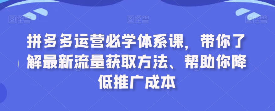 拼多多运营必学体系课,带你了解最新流量获取方法、帮助你降低推广成本 拼多多运营必学体系课,带你了解最新流量获取方法、帮助你降低推广成本