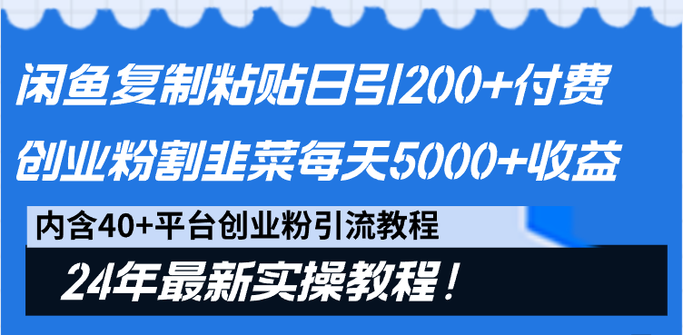 图片[1]-2024最新闲鱼复制粘贴日引200+付费创业粉，割韭菜日稳定5000+收益-阿灿说钱