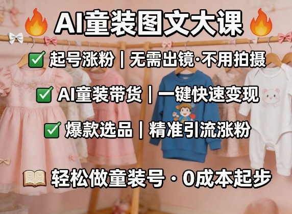 AI童装图文剪辑，某社群童装图文大课，起号涨粉、AI童装带货、爆款选品，无需出镜和拍摄-一鸣资源网