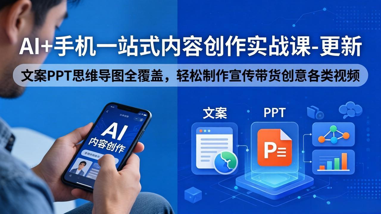 AI+手机一站式内容创作实战课-更新，文案PPT思维导图全覆盖，轻松制作宣传带货创意各类视频-一鸣资源网