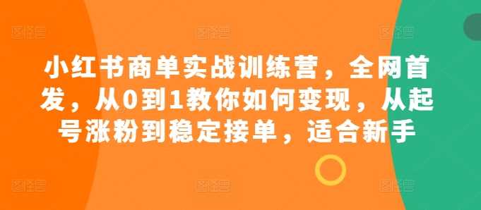 小红书商单实战训练营，全网首发，从0到1教你如何变现，从起号涨粉到稳定接单，适合新手-一鸣资源网