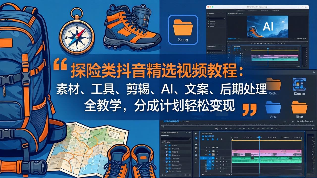 探险类抖音精选视频教程：素材、工具、剪辑、AI、文案、后期处理全教学，分成计划轻松变现-一鸣资源网