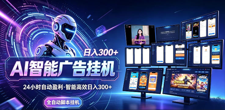AI智能广告挂G项目，无需人工，单机稳定日入200+，可矩阵放大，24小时不间断刷广告賺收益【揭秘】-一鸣资源网