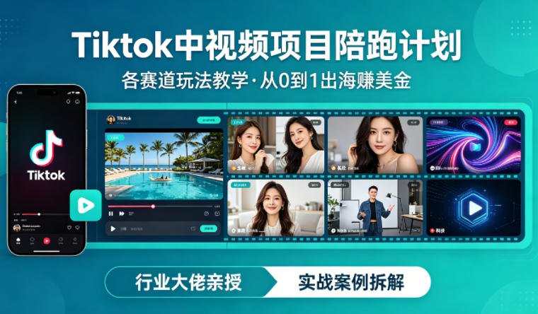 某大佬的Tiktok中视频项目陪跑，涵盖TK各个赛道玩法教学，从0到1出海賺美金-一鸣资源网