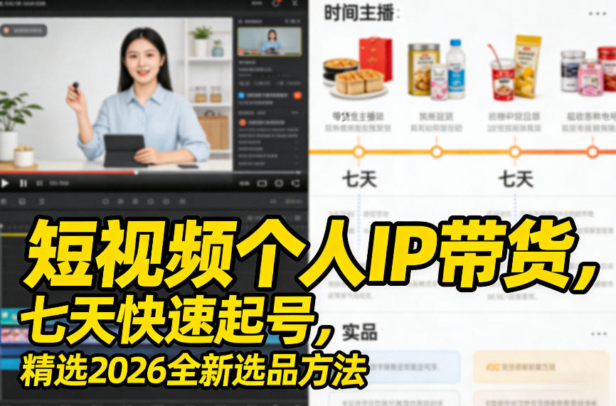 短视频个人IP带货，七天快速起号，精选2026全新选品方法-一鸣资源网