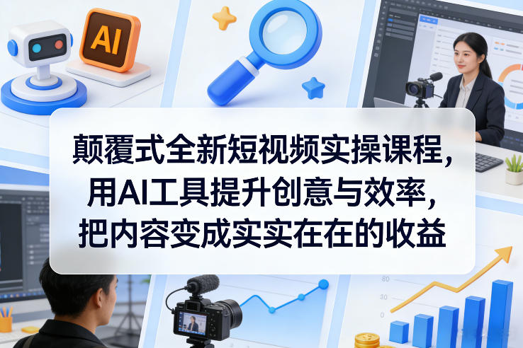 颠覆式全新短视频实操课程，用AI工具提升创意与效率，把内容变成实实在在的收益-一鸣资源网