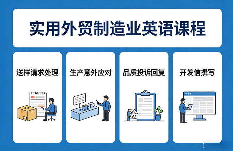 实用外贸制造业英语课程，教你专业处理送样请求、应对生产意外、回复品质投诉、撰写开发信等-一鸣资源网