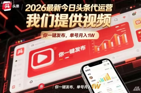 今日头条躺賺模式，你9我1，操作简单，一键发布，单机日入数百，长期合作【揭秘】-一鸣资源网