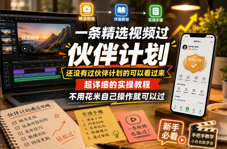 一条精选视频过伙伴计划，还没有过伙伴计划的可以看过来，超详细的实操教程，不用花米自己操作就可以过-一鸣资源网