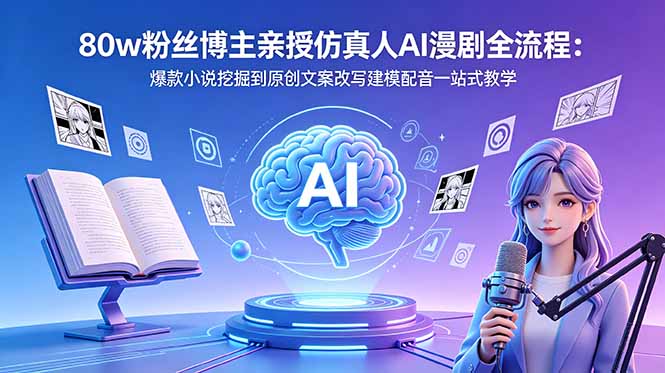 80w粉丝博主亲授仿真人AI漫剧全流程：爆款小说挖掘到原创文案改写建模配音一站式教学-一鸣资源网