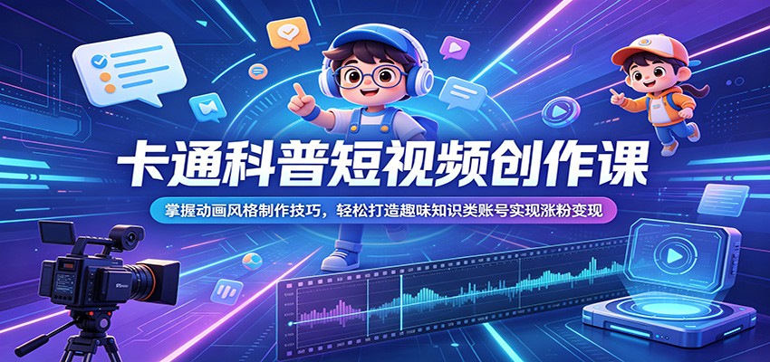 卡通科普短视频创作课：掌握动画风格制作技巧，轻松打造趣味知识类账号实现涨粉变现-一鸣资源网