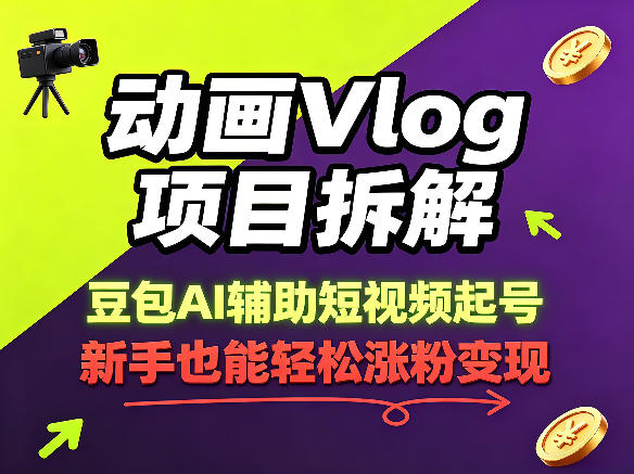 动画Vlog项目拆解，豆包AI辅助短视频起号，新手也能轻松涨粉，43条作品涨粉8.3W-一鸣资源网
