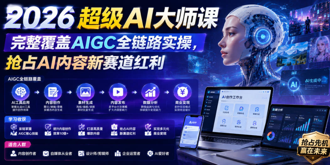 2026超级AI大师课，完整覆盖AIGC全链路实操，抢占AI内容新赛道红利-一鸣资源网