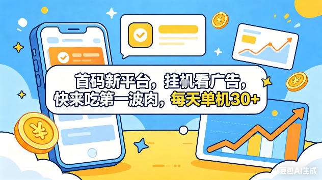 首码新平台，挂G自动看广告，快来吃第一波肉，每天单机30+，可矩阵放大【揭秘】-一鸣资源网