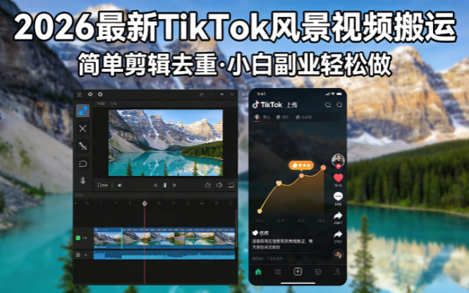 2026最新TikTok风景视频搬运简单剪辑去重小白副业月入 8000-一鸣资源网