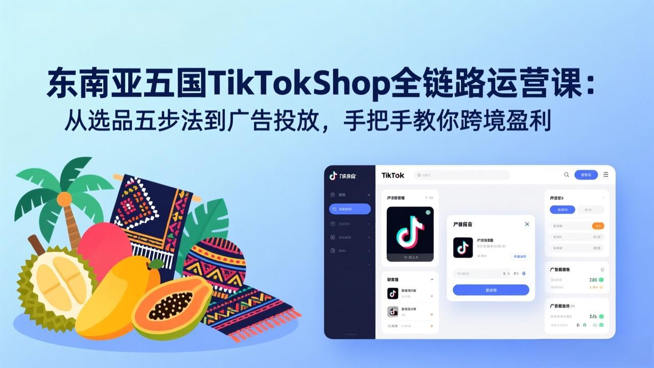 东南亚五国TikTok Shop全链路运营课：从选品五步法到广告投放，手把手教你跨境盈利-一鸣资源网