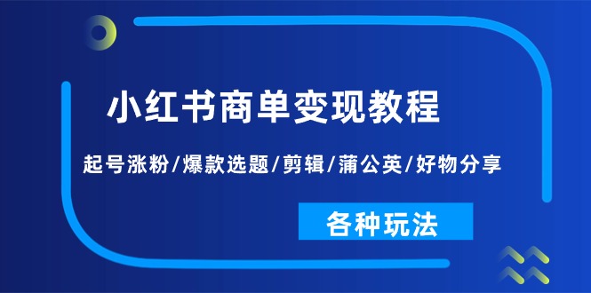 小红书商单变现教程:起号涨粉/爆款选题/剪辑/蒲公英/好物分享/各种玩法 小红书商单变现教程:起号涨粉/爆款选题/剪辑/蒲公英/好物分享/各种玩法