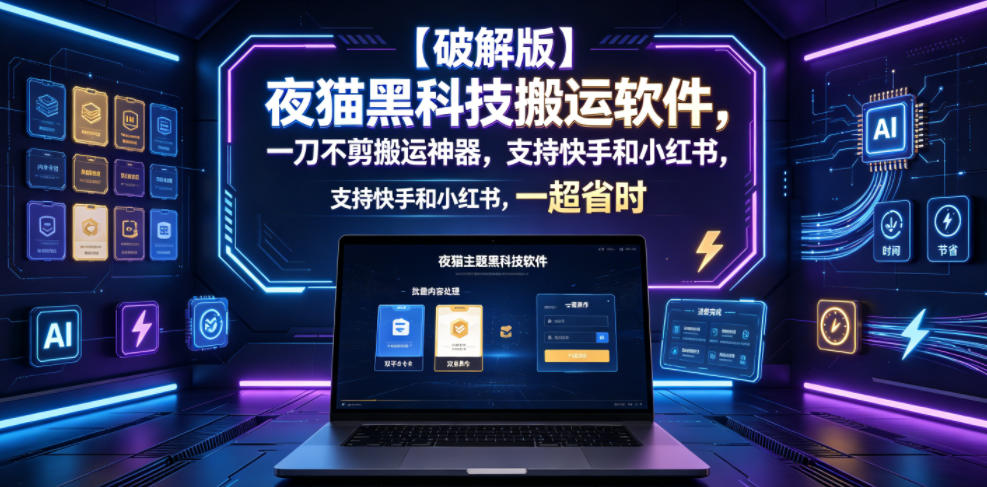 【破解版】夜猫黑科技搬运软件，一刀不剪搬运神器，支持快手和小红书，一键搬运超省时！-一鸣资源网