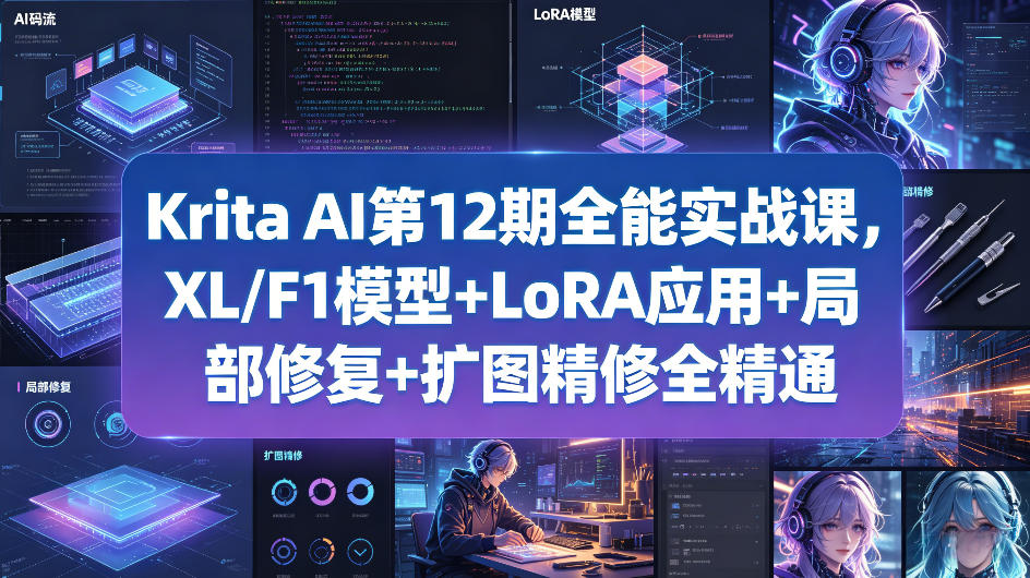 Krita AI第12期全能实战课，XL/F1模型+LoRA应用+局部修复+扩图精修全精通-一鸣资源网