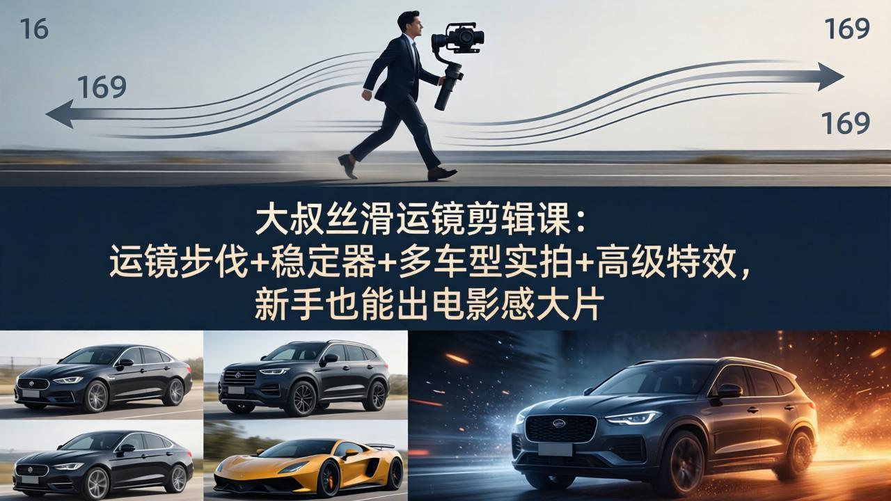 大叔丝滑运镜剪辑课：运镜步伐+稳定器+多车型实拍+高级特效，新手也能出电影感大片-一鸣资源网