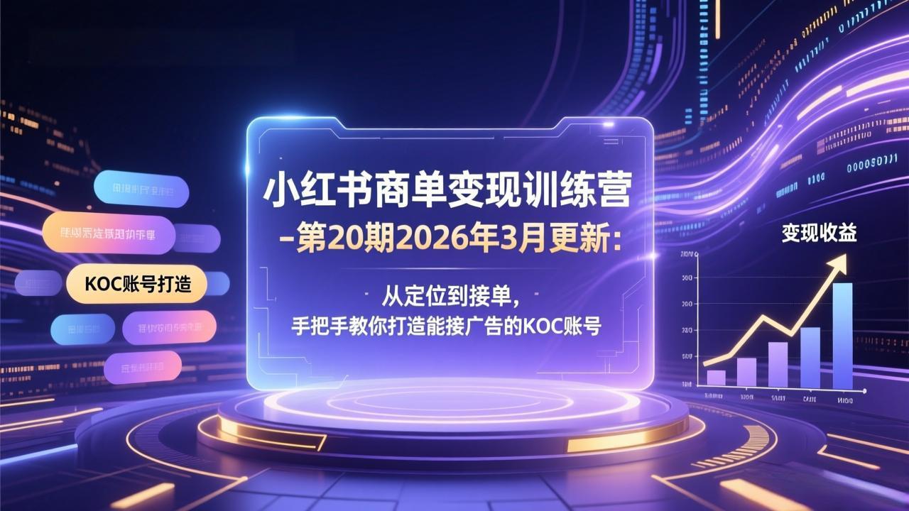 小红书商单变现训练营-第20期26年3月更新：从定位到接单，手把手教你打造能接广告的KOC账号-一鸣资源网