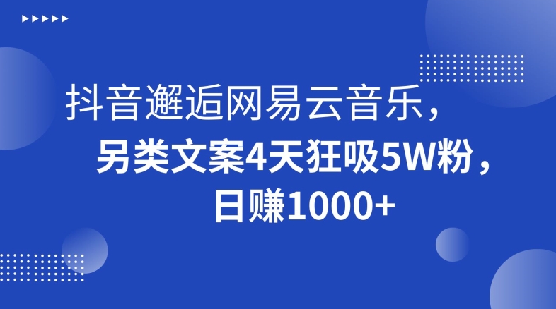 抖音邂逅网易云音乐,另类文案4天狂吸5W粉,日赚1000+【揭秘】-一鸣资源网
