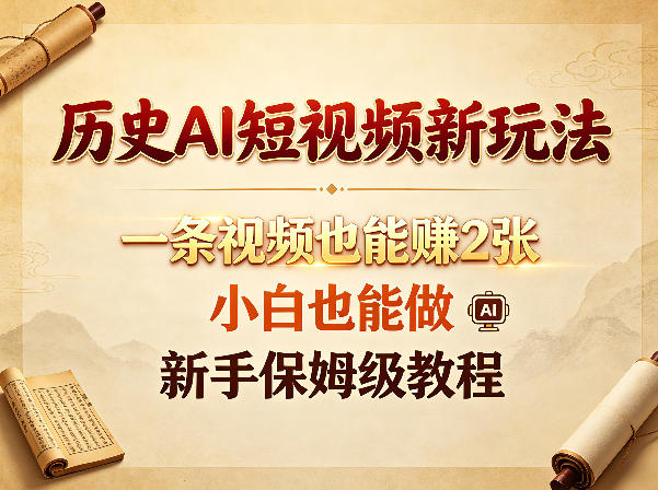 历史AI短视频新玩法，一条视频也能賺2张，小白也能做，新手保姆级教程-一鸣资源网