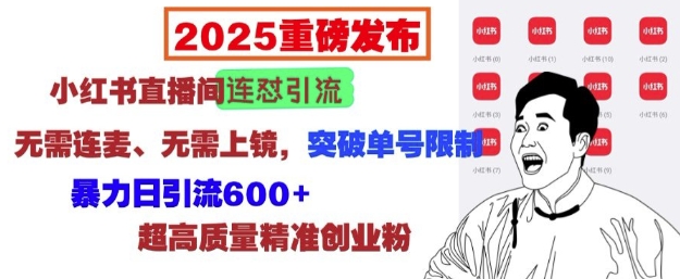 图片[1]-2025重磅发布：小红书直播间连怼引流，无需连麦、无需上镜，突破单号限制，暴力日引流600+-一鸣资源网