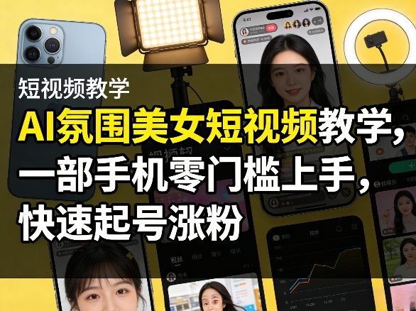 AI氛围美女短视频教学，一部手机零门槛上手，快速起号涨粉-一鸣资源网