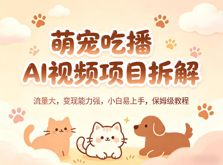萌宠吃播AI视频项目拆解，流量大，变现能力强，小白易上手，保姆级教程-一鸣资源网