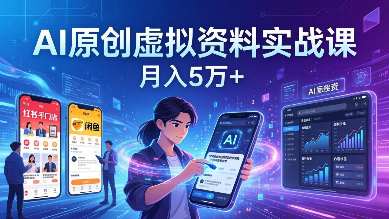 AI原创虚拟资料实战课：2026新机会，小红书闲鱼开店，普通人用AI轻松变现，月入5万+-一鸣资源网