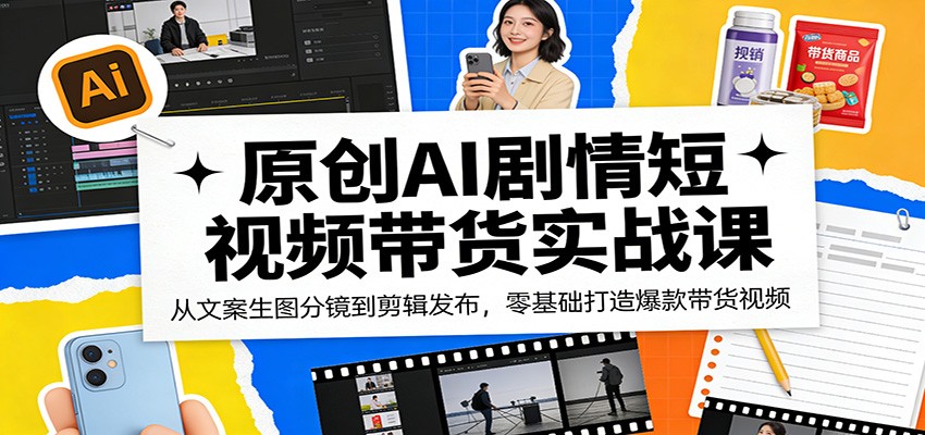 原创AI剧情短视频带货实战课：从文案生图分镜到剪辑发布，零基础打造爆款带货视频-一鸣资源网