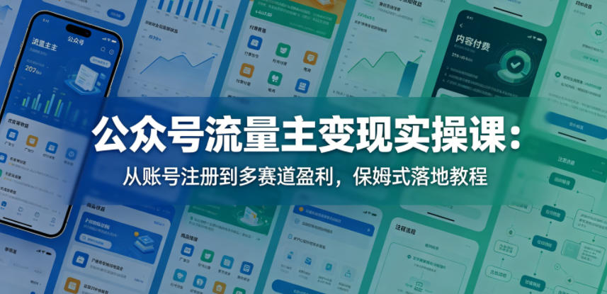 公众号流量主变现实操课：从账号注册到多赛道盈利，保姆式落地教程-一鸣资源网