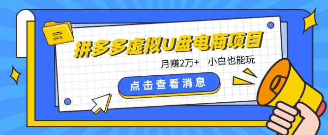 拼多多虚拟U盘电商:月赚2万+,红利项目,普通小白也能玩 拼多多虚拟U盘电商:月赚2万+,红利项目,普通小白也能玩