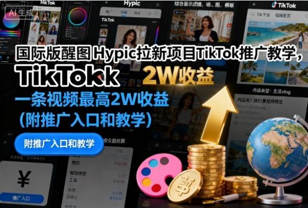 国际版醒图Hypic拉新项目TikTok推广教学，一条视频最高2W收益（附推广入口和教学）-一鸣资源网