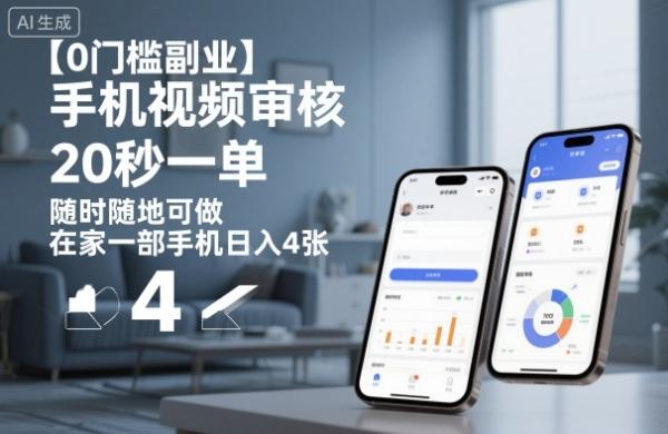 【0门槛副业】手机视频审核，20秒一单，随时随地可做，在家一部手机日入4张【揭秘】-一鸣资源网