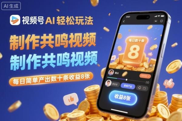 视频号AI轻松玩法，制作共鸣视频，每日简单产出数十条收益8张-一鸣资源网