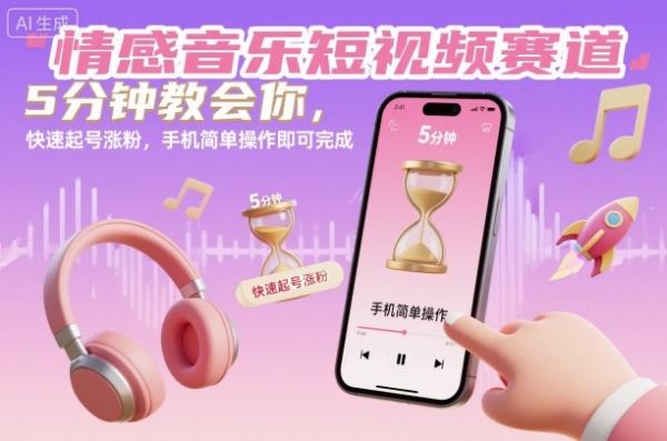 情感音乐短视频赛道，5分钟教会你，快速起号涨粉，手机简单操作即可完成-一鸣资源网