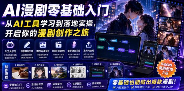 AI漫剧零基础入门，从AI工具学习到落地实操，开启你的漫剧创作之旅-一鸣资源网