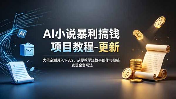 AI小说暴利搞钱项目教程-更新，大佬亲测月入1-3万，从零教学短故事创作与投稿变现全套玩法-一鸣资源网